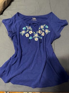 Justice Royal Blue Short-Sleeve Floral Tie-Front Top
